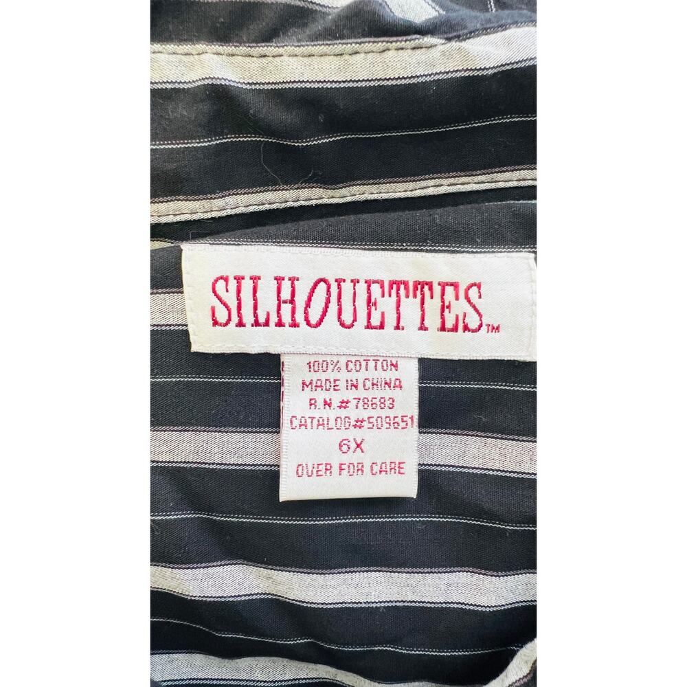 ⚡ Silhouettes Oversized Striped Button Up Shirt Black White Cotton 6X - Picture 4 of 4